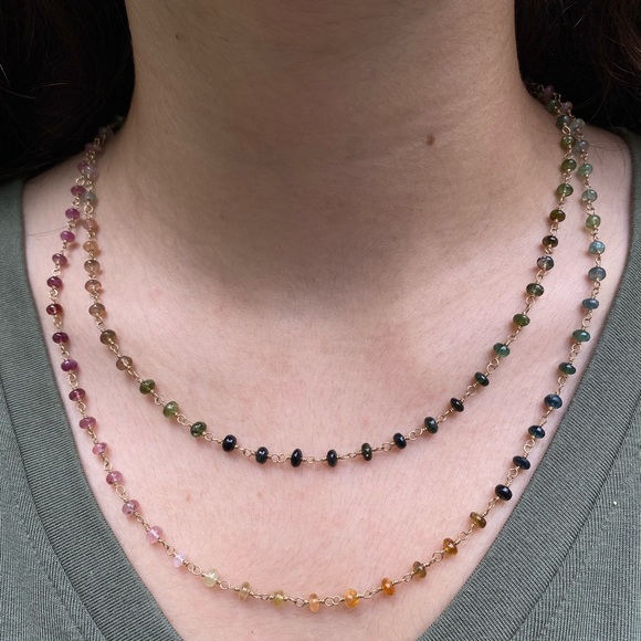 handmade Jewelry - NWT Rainbow Tourmaline Gemstone Necklace Handmade